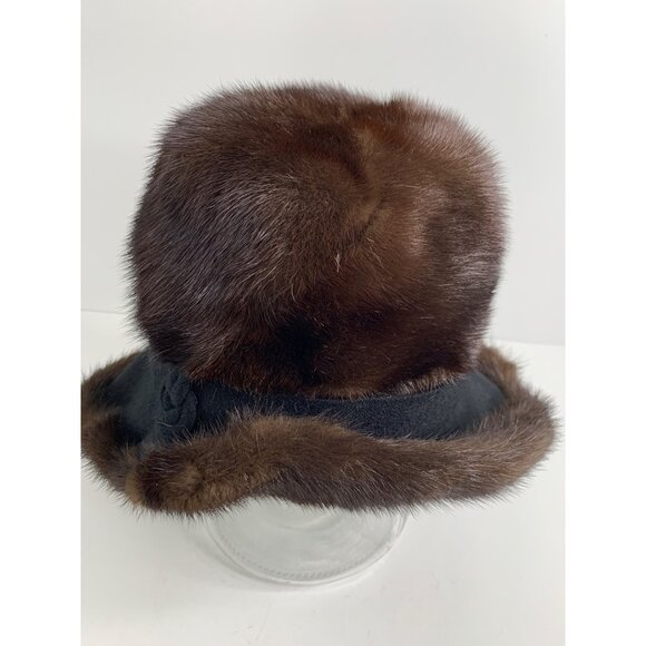 Vintage Leslie James Dark Brown Mink Fur & Wool Cloche Hat Classic 1950s  S main image 8